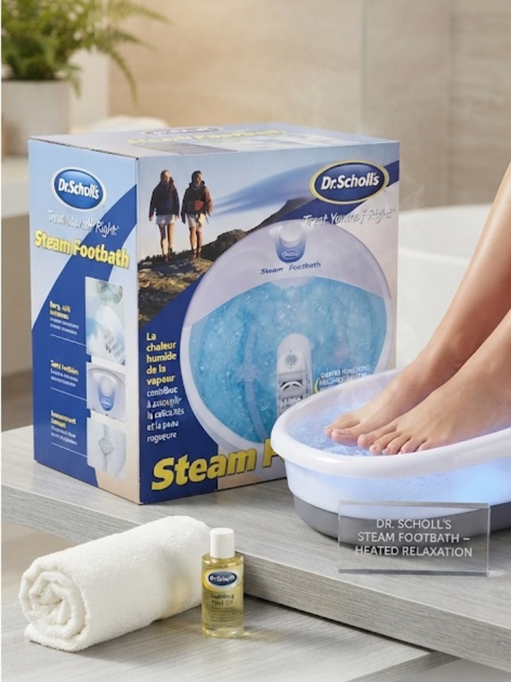 Dr. Scholl's Steam Footbath Heat Home Foot Spa Massage Bubbles Softens Calluses